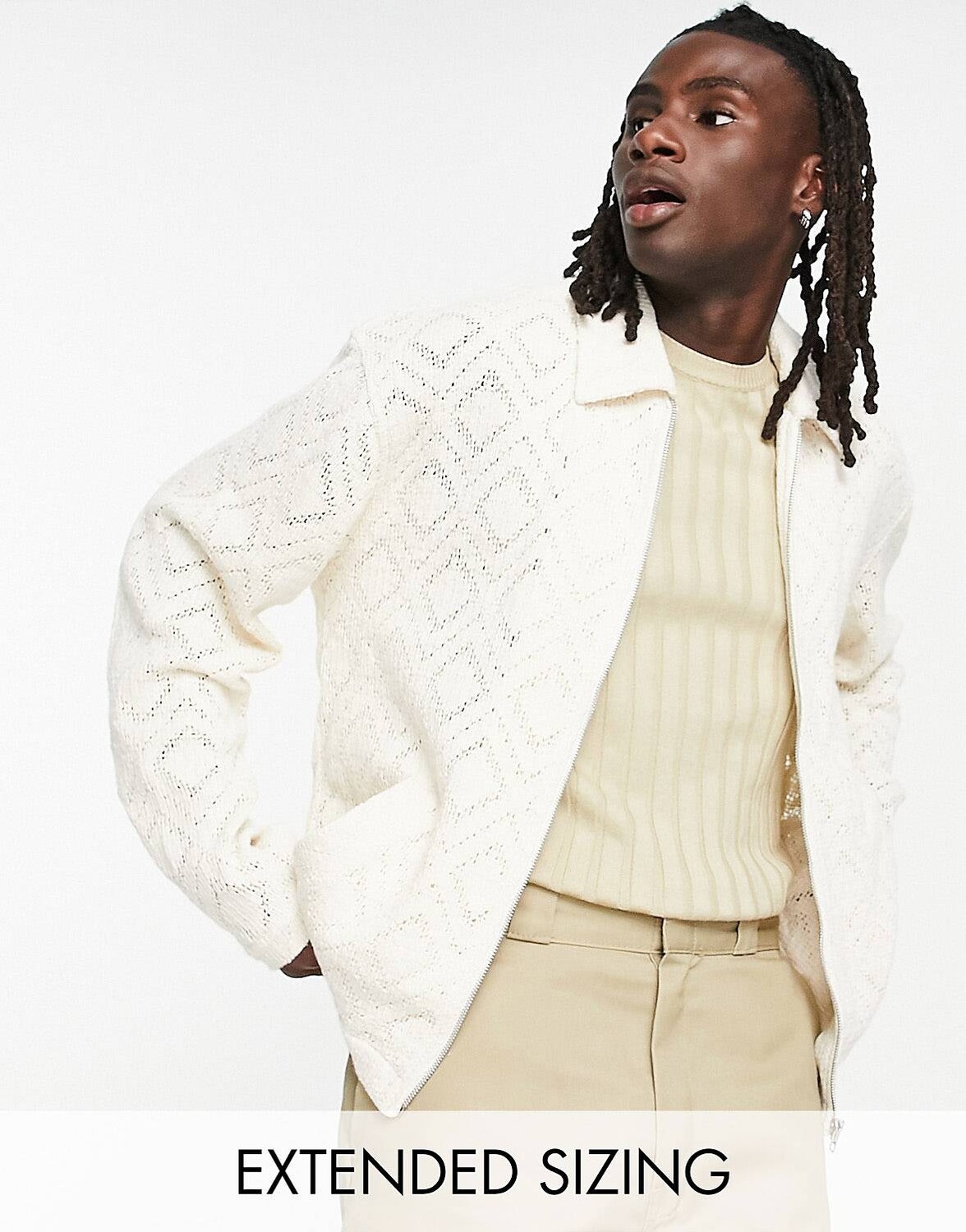 

Бежевая вязаная куртка харрингтон ASOS DESIGN