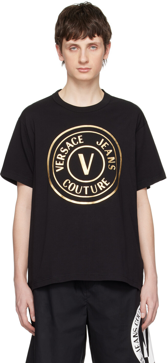 

Черная футболка с V-образной эмблемой Versace Jeans Couture, Черный