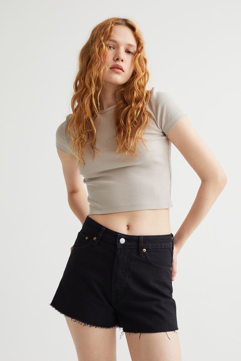 

Винтажные высокие джинсовые шорты H&M, черный