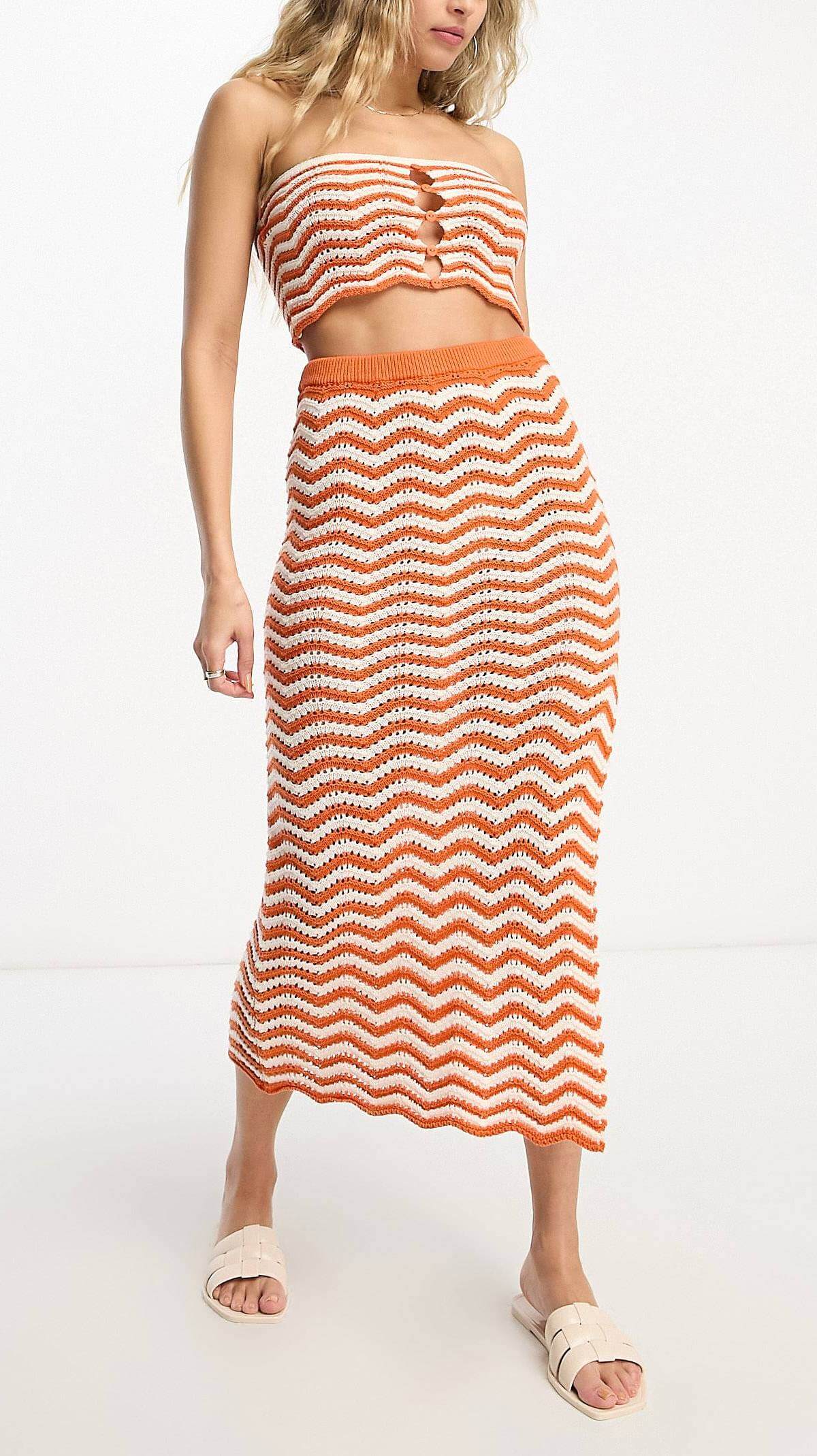Вязаная пляжная юбка 4th & Reckless Island Crochet Co-ord, оранжевый/белый цена и фото