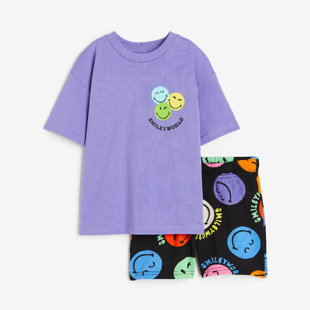 

Комплект, футболка + шорты H&M Kids Printed SmileyWorld, фиолетовый