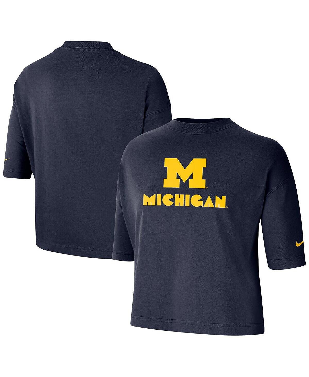 

Женская темно-синяя футболка michigan wolverines crop performance Nike, синий