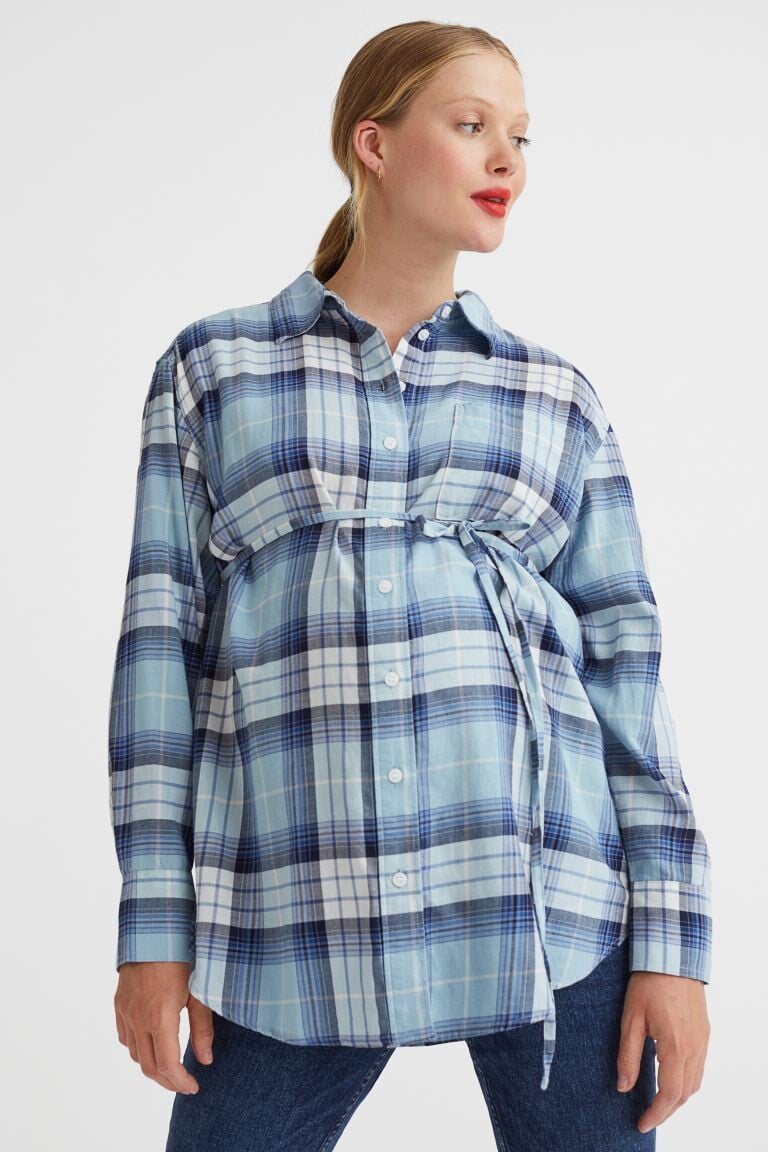 

МАМА Хлопковая рубашка H&M, синий/клетчатый