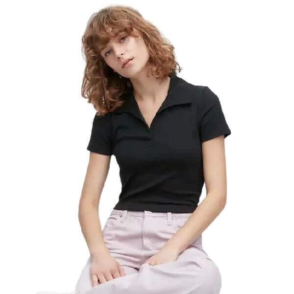 

Футболка-поло Uniqlo Cropped Skipper Collar Short, черный