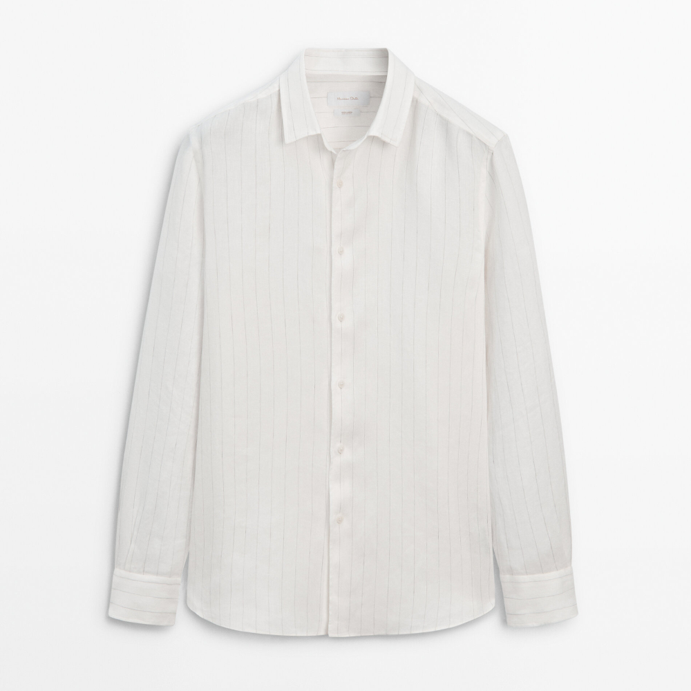 Рубашка Massimo Dutti Relaxed Fit Striped Twill Linen, бежевый