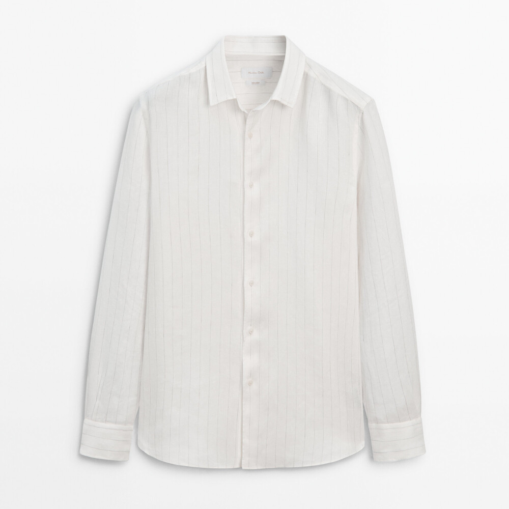 

Рубашка Massimo Dutti Relaxed Fit Striped Twill Linen, бежевый