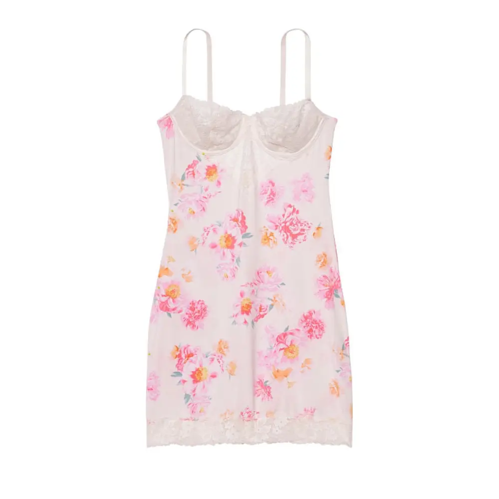 

Платье мини-слип Victorias Secret Modal & Lace Mini Slip, белый/розовый