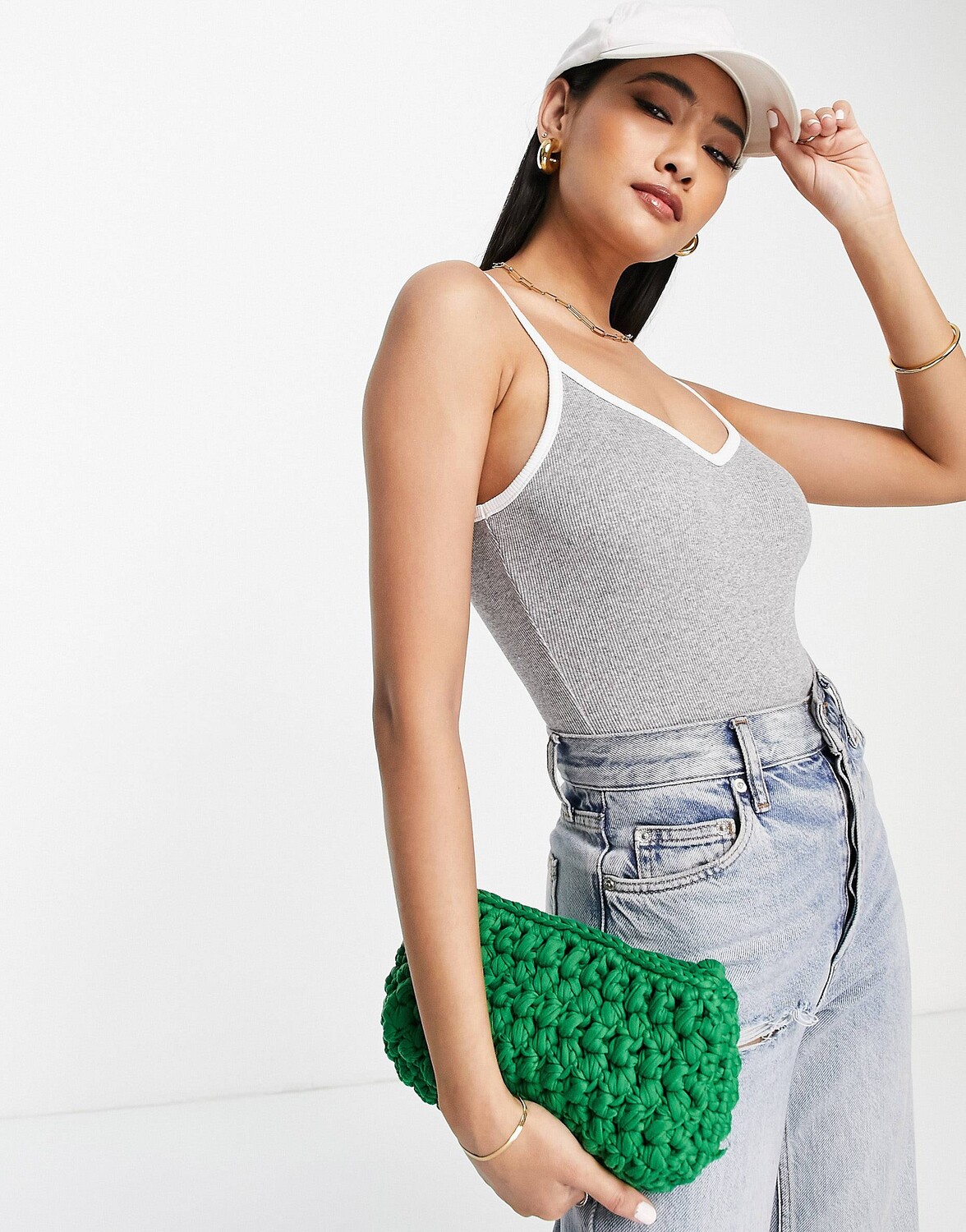 

Серый меланжевый боди с контрастной окантовкой ASOS DESIGN