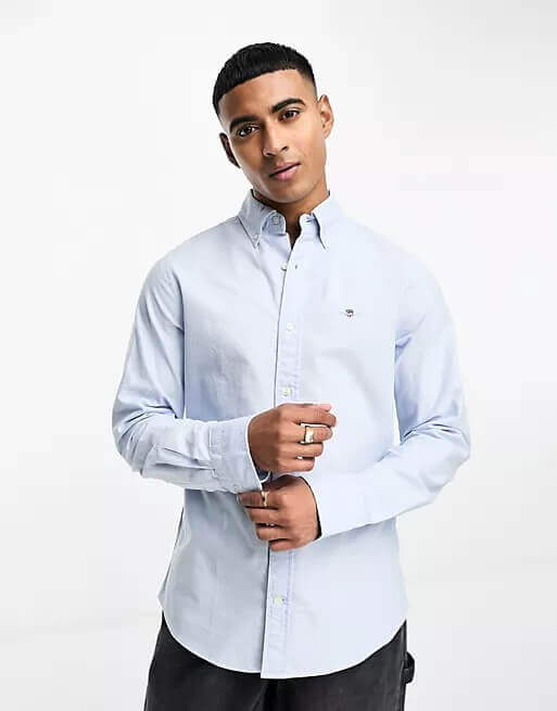 оксфордская рубашка с воротником стойкой zara черный Рубашка Gant Icon Logo Slim Fit Oxford, голубой