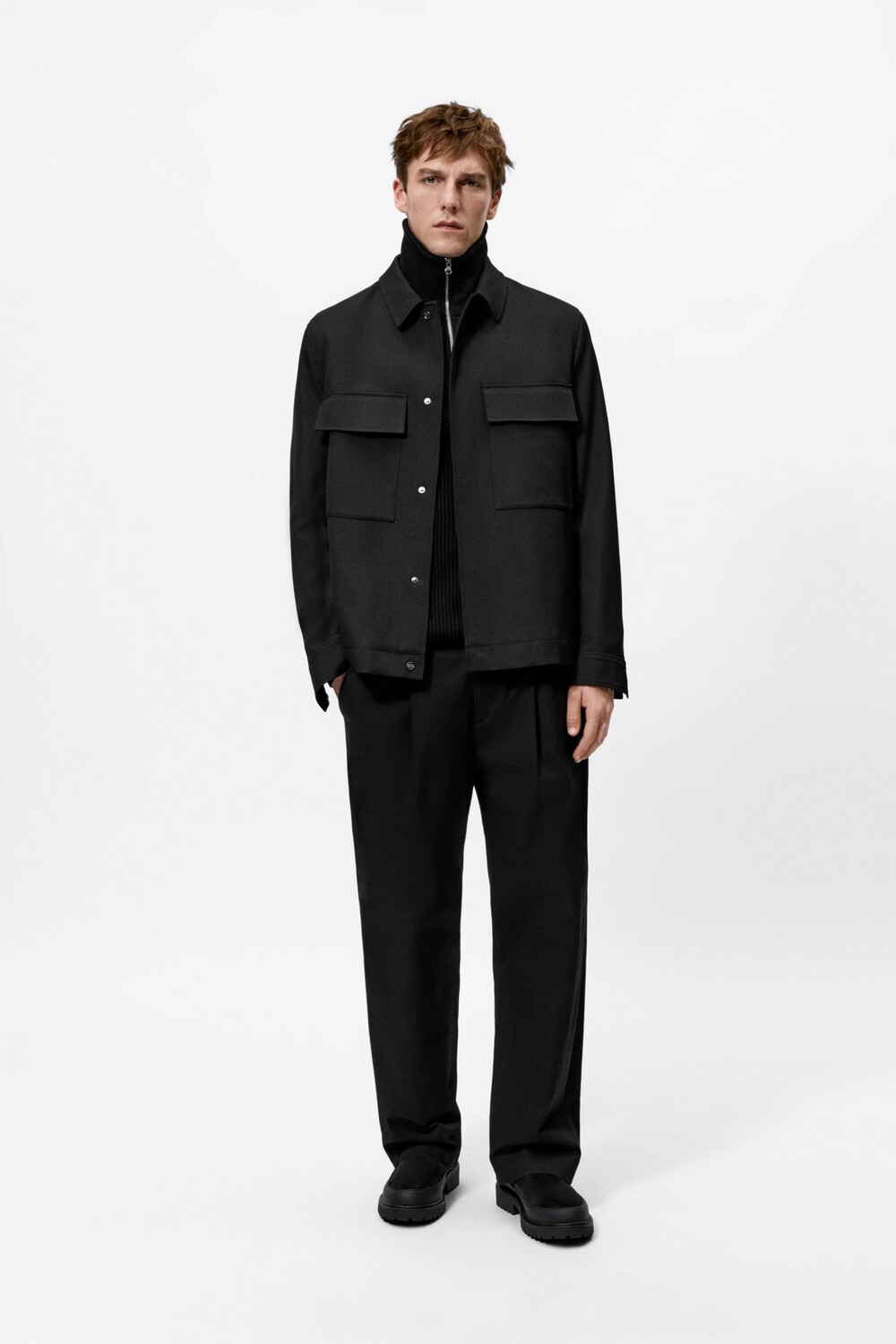 

Замшевые ботинки с разрезами ZARA, черный