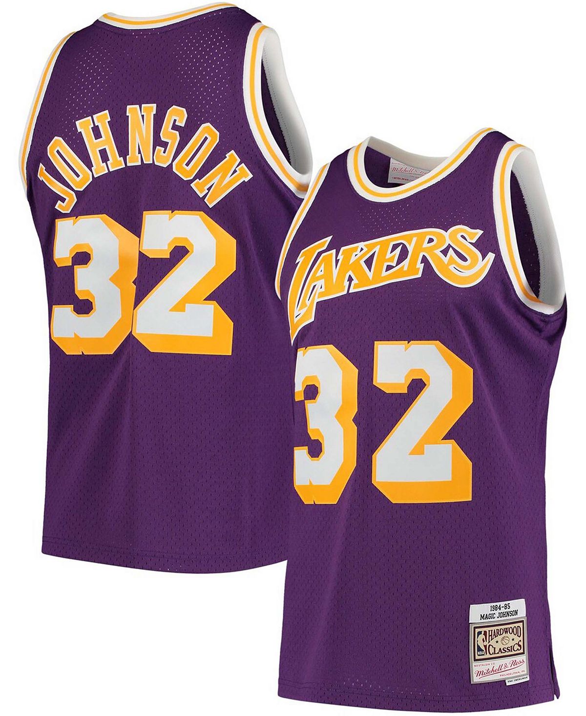 

Мужская футболка magic johnson purple los angeles lakers 1984-85 hardwood classics swingman player Mitchell & Ness, фиолетовый