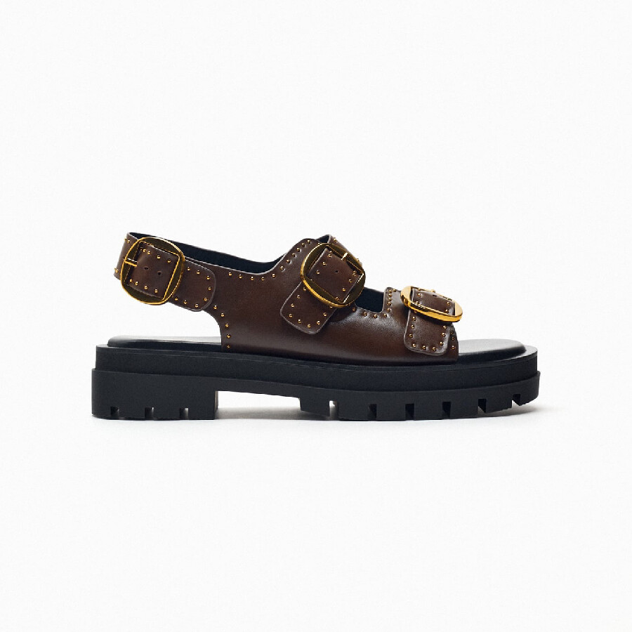 

Кожаные сандалии Zara Buckled Leather Track, коричневый