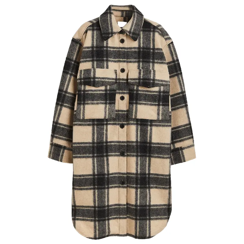 

Куртка рубашка H&M Long Oversize, бежевый/клетка