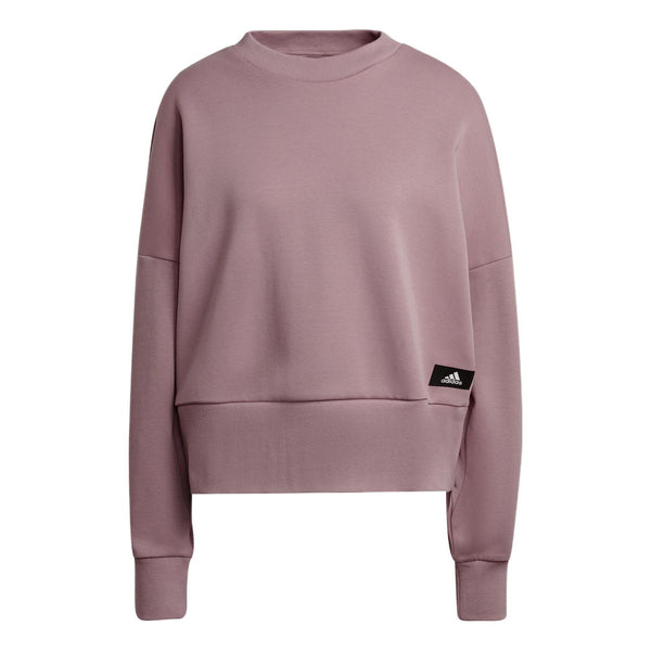 Толстовка Adidas W Fi 3s Crew Stripe Sports Round Neck Pullover Long Sleeves Purple Pink Hoodie, Розовый autumn and winter new crew neck pullover sweater men s loose casual long sleeves jacquard knitted bottoming shirt