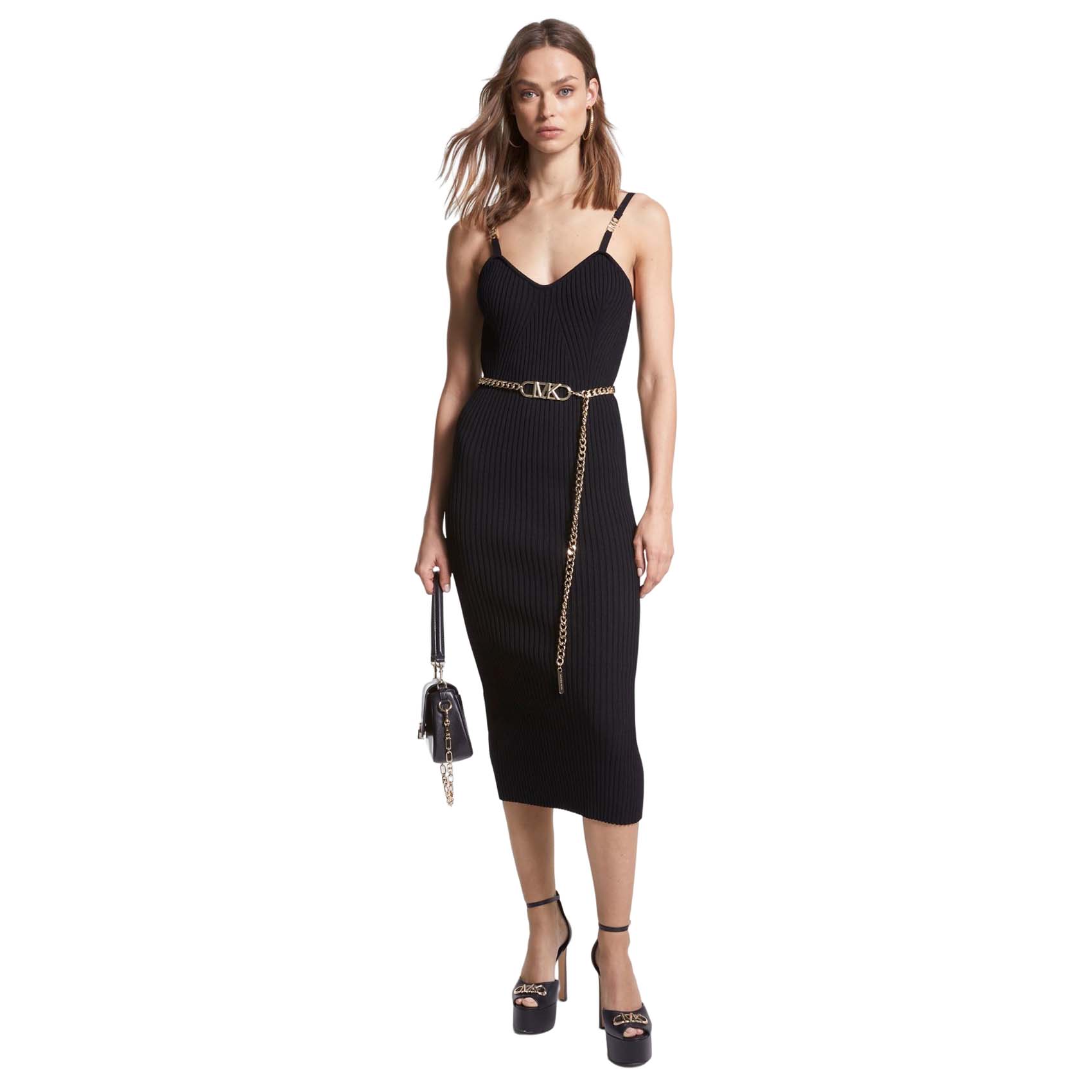 

Платье Michael Michael Kors Ribbed Stretch Viscose Belted, черный