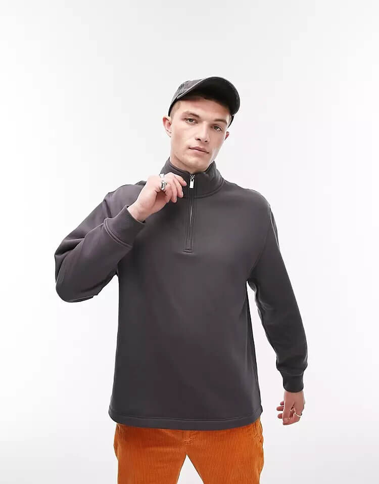 

Толстовка Topman 1/4 Zip Sweatshirt, серый