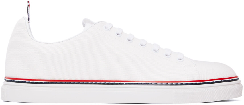 

Белые теннисные кеды из плотной ткани Thom Browne