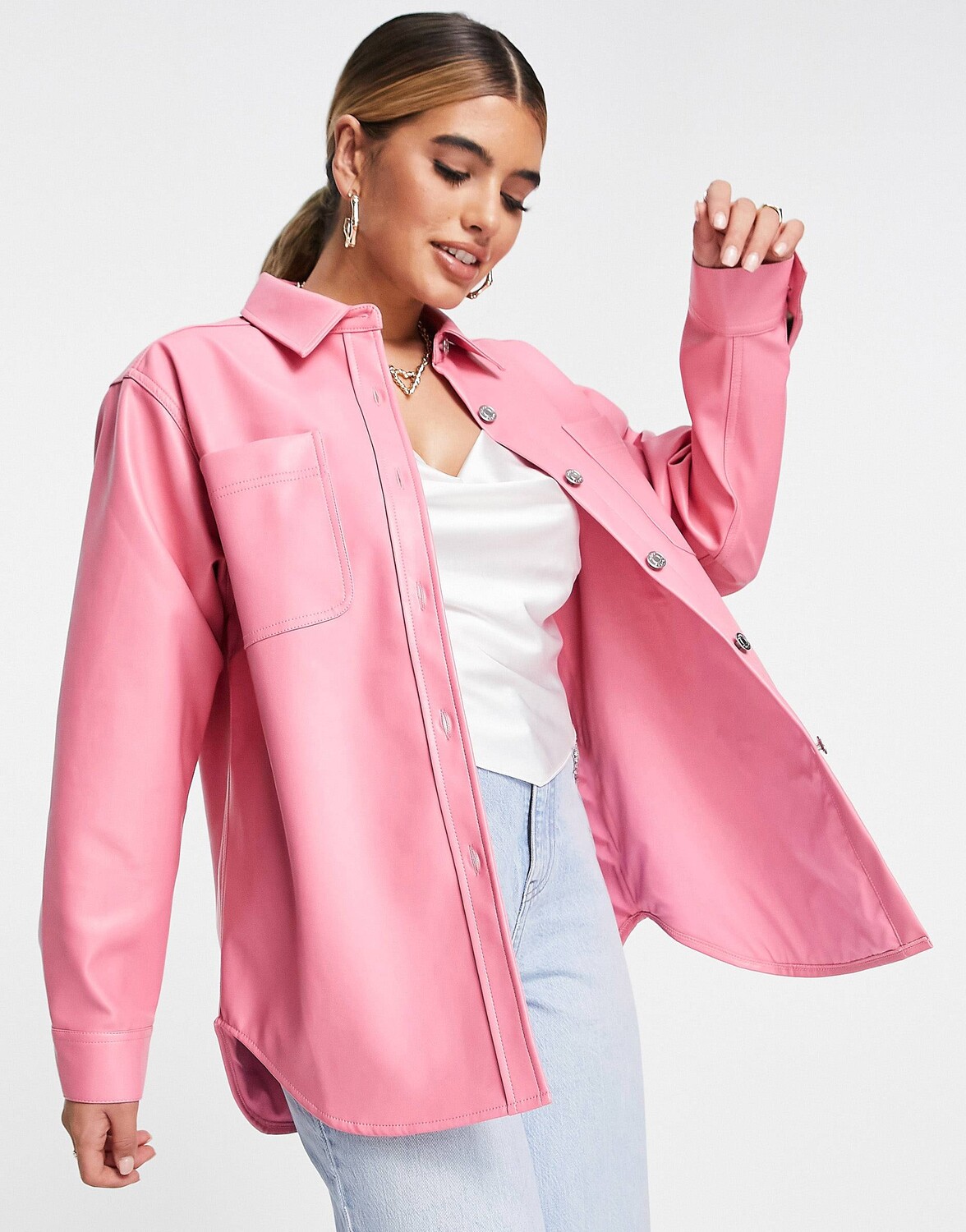 

Розовая куртка из искусственной кожи ASOS DESIGN