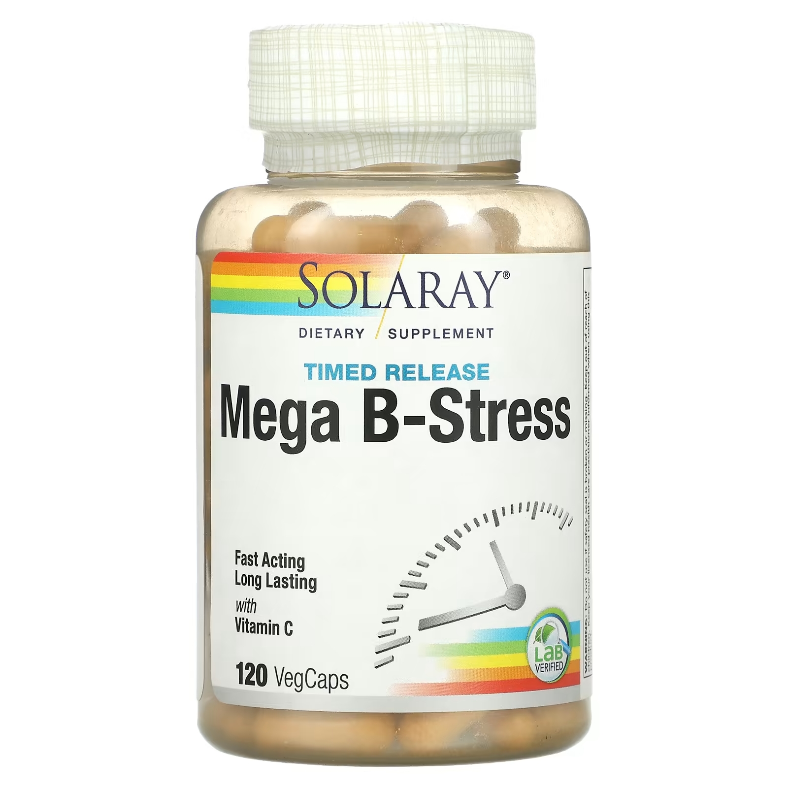 Solaray Mega B-Stress пролонгированного действия, 120 растительных капсул solaray sharpmind stress 30 растительных капсул