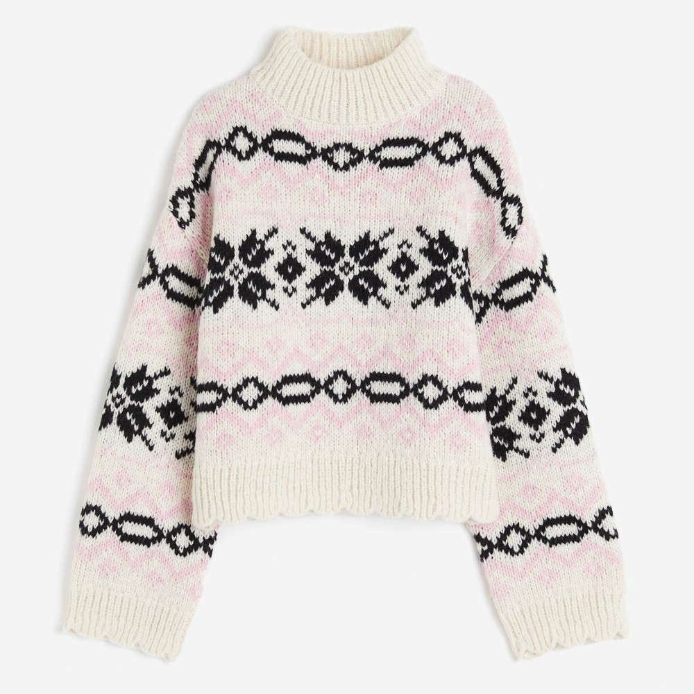 цена Свитер H&M Jacquard-knit Mock Turtleneck, кремовый
