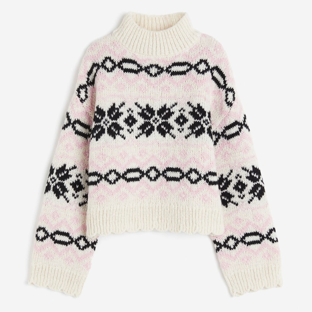 

Свитер H&M Jacquard-knit Mock Turtleneck, кремовый, Бежевый