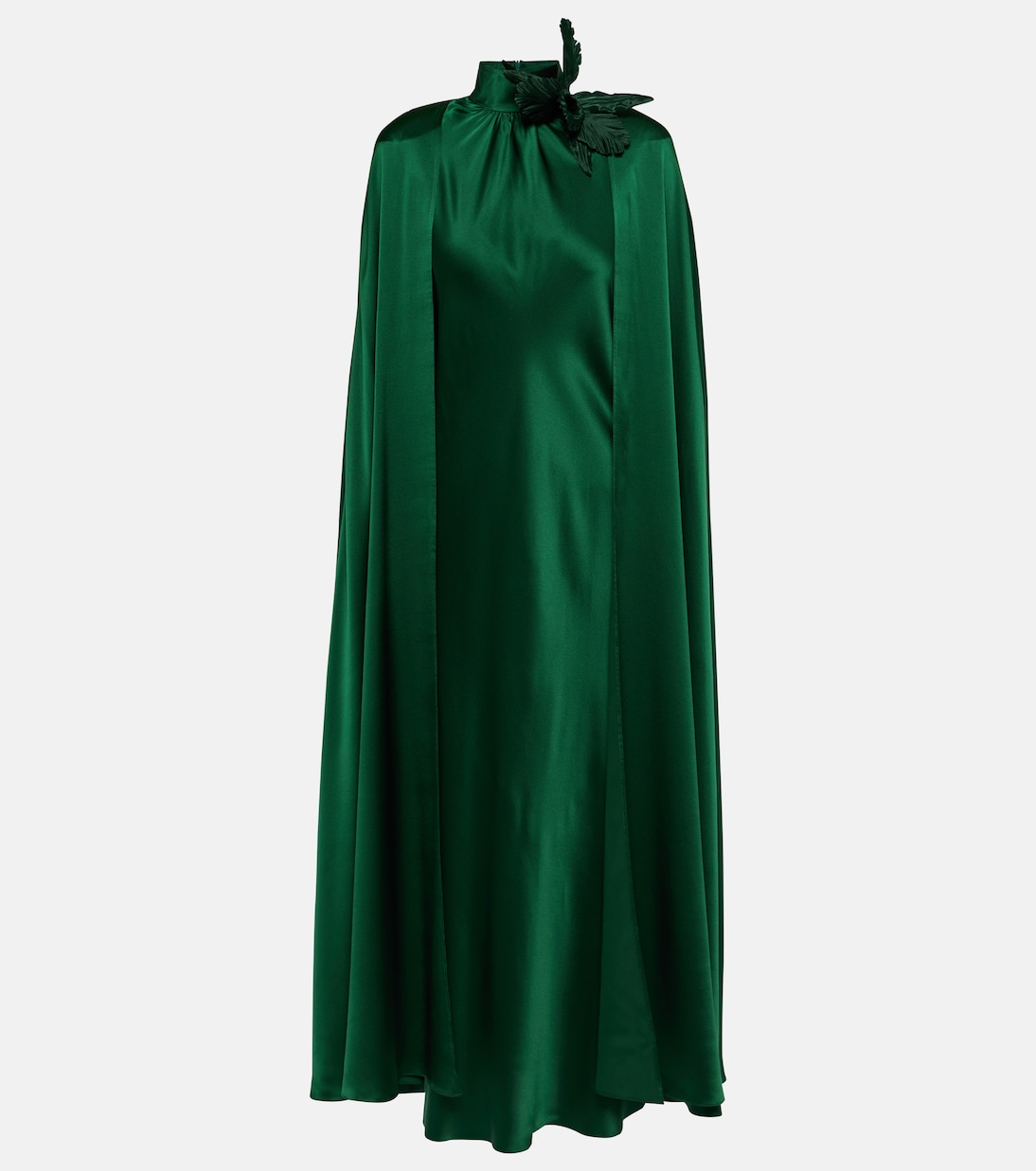 Платье макси из шелкового атласа с вышивкой и накидкой Rodarte, зеленый