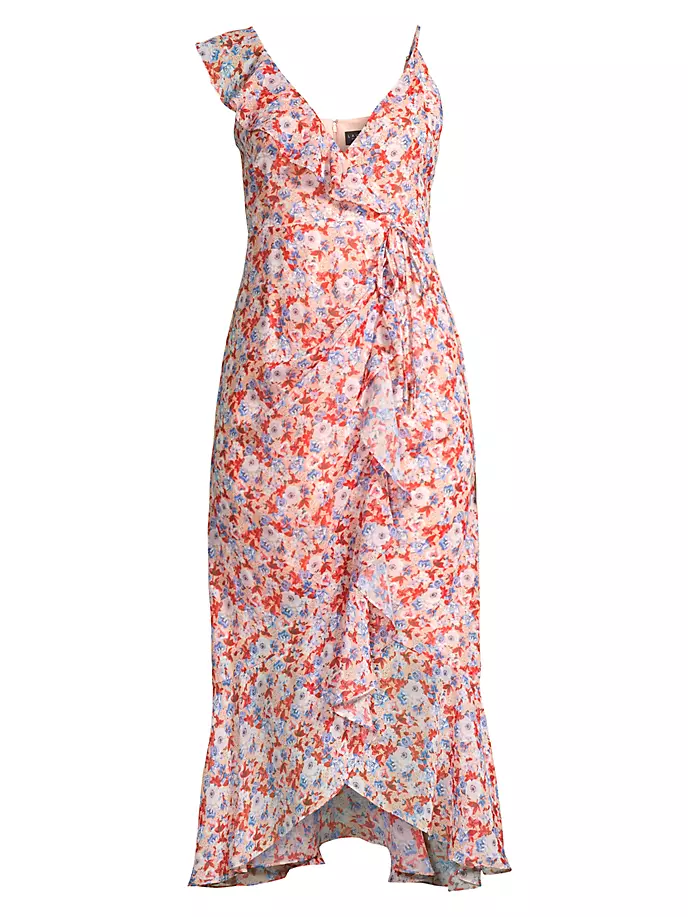 

Платье миди асимметричного цвета с рюшами Laundry By Shelli Segal, цвет painterly floral