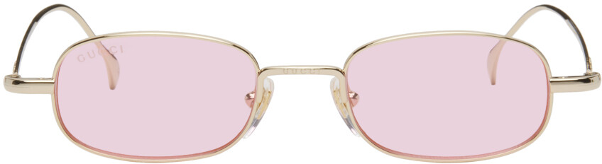 

Золотые прямоугольные солнцезащитные очки Gucci, цвет Gold/Gold/Pink
