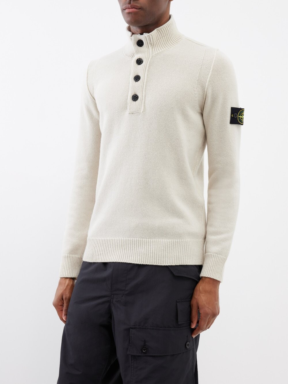 

Свитер из смесовой шерсти с высоким воротником Stone Island, бежевый