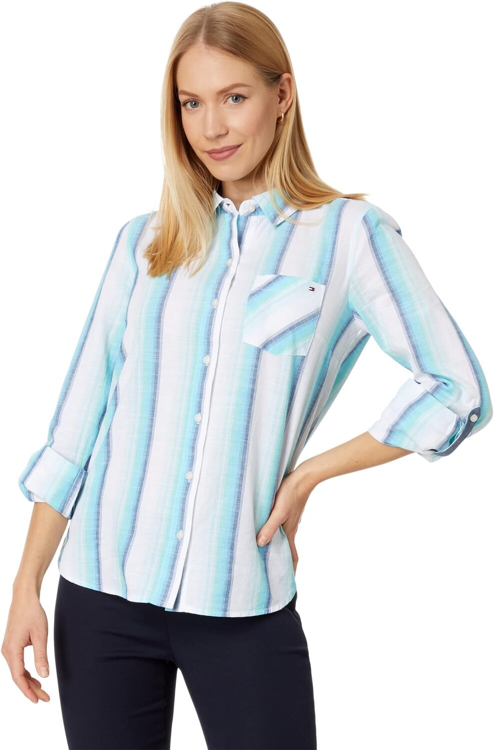 

Рубашка Stripe Roll Tab Tommy Hilfiger, цвет Oasis Combo