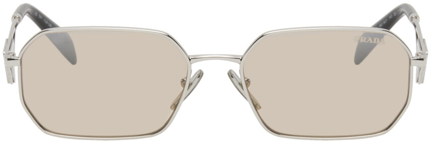 

Серебряные солнцезащитные очки с треугольным логотипом Prada Eyewear