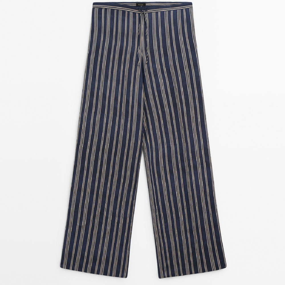 Брюки Massimo Dutti 100% Linen Striped, темно-синий