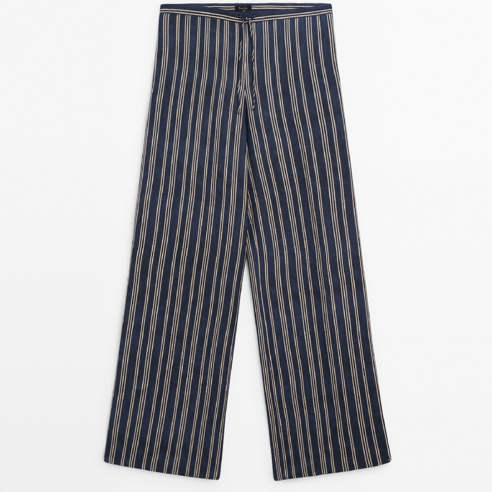 

Брюки Massimo Dutti 100% Linen Striped, темно-синий