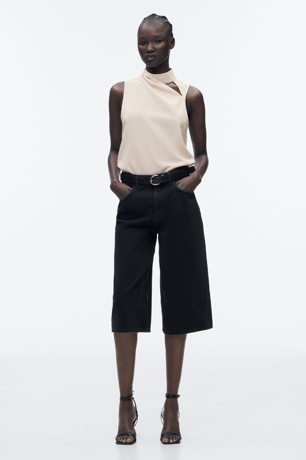 Топ с вырезами ZARA, бежевый