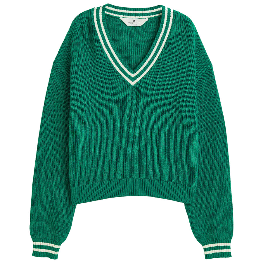 

Джемпер H&M Knit Cotton, зеленый/белый