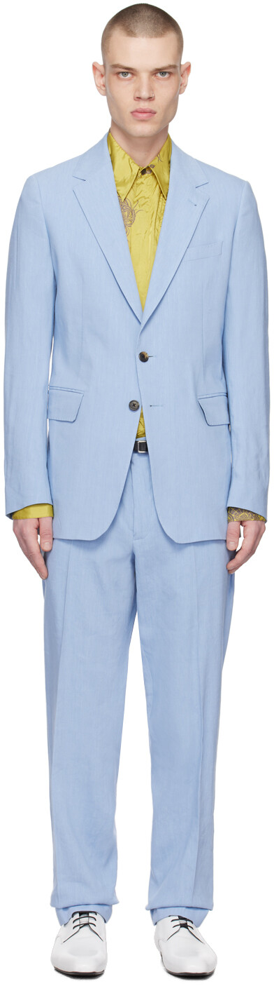 

Синий костюм с двумя пуговицами Dries Van Noten