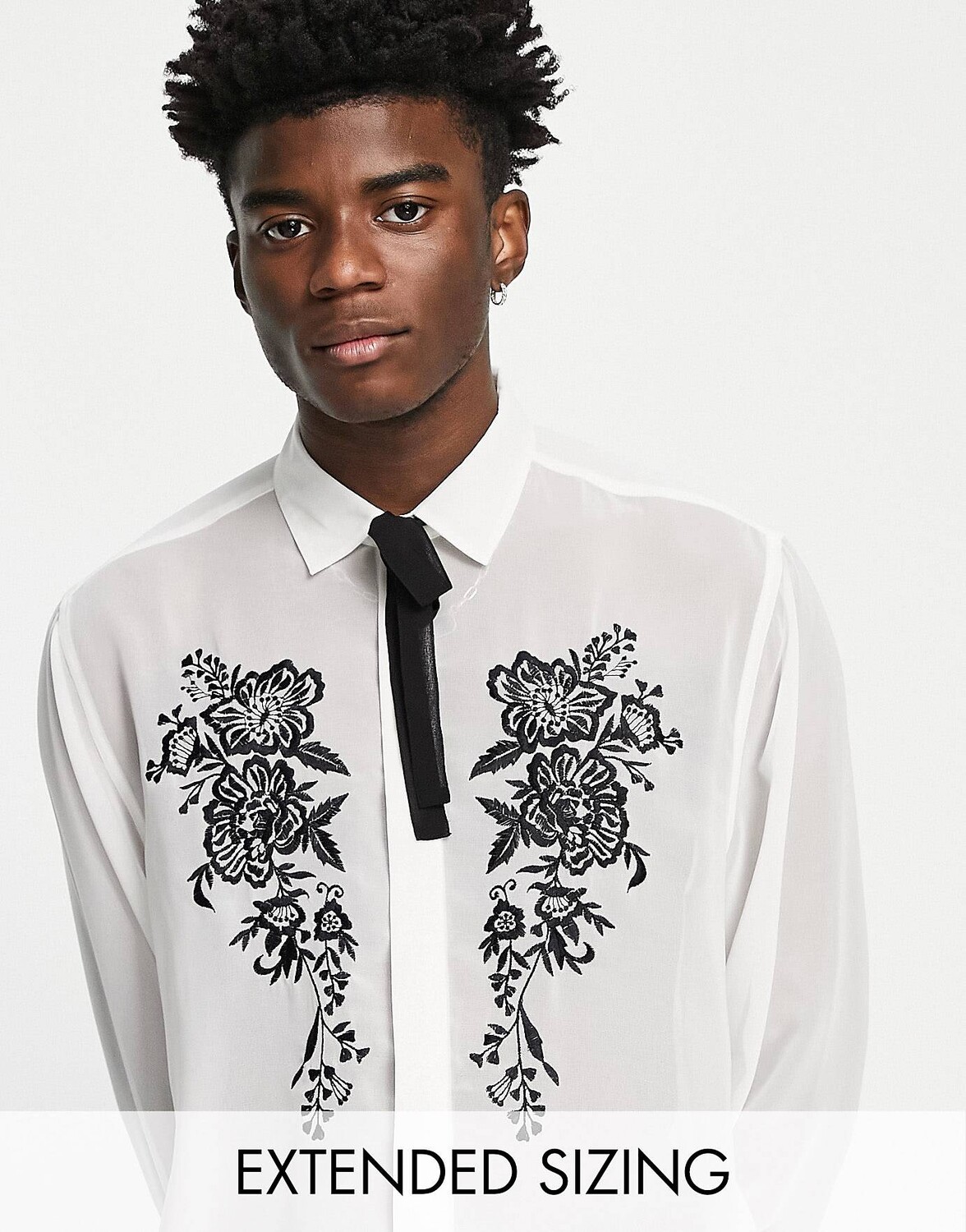 

Свободная рубашка ASOS DESIGN с вышивкой на груди и завязками на шее