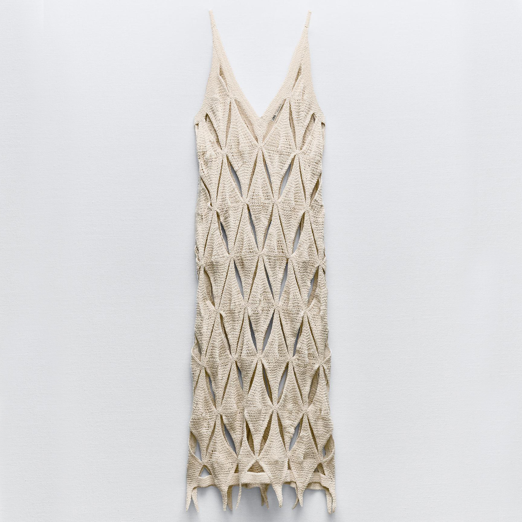 Платье Zara Crochet Slip, кремовый поло женское вязаное с v образным вырезом цвет – белый