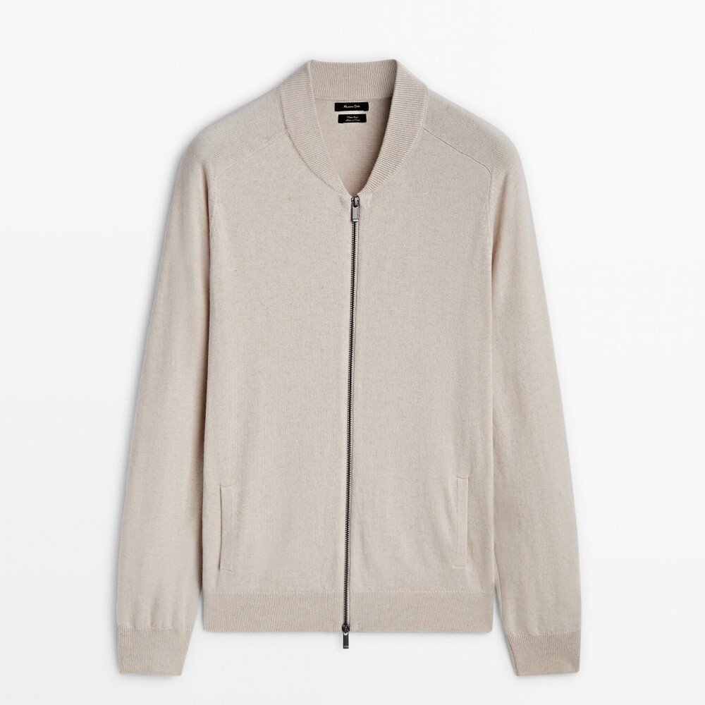 

Кардиган Massimo Dutti Wool And Cotton Blend Knit Zip-up, светло-бежевый