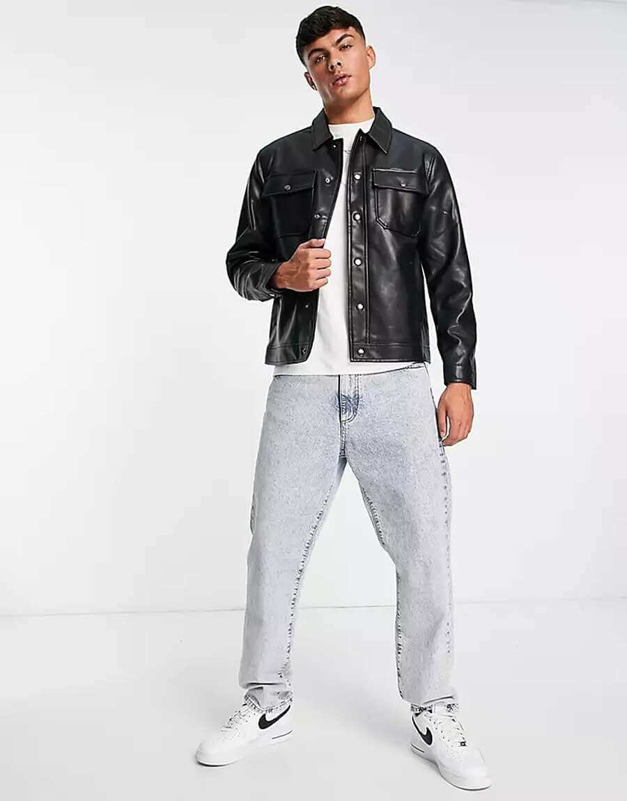 

Рубашка Pull&Bear Faux Leather, черный
