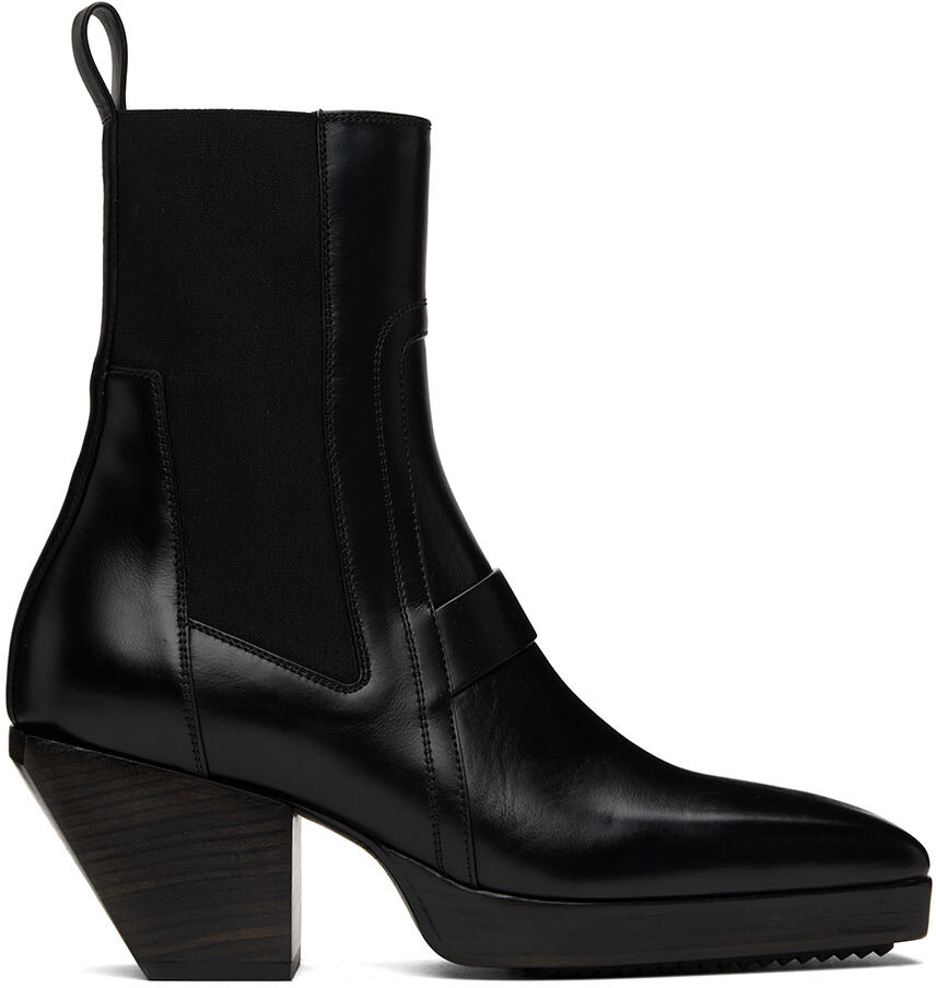 

Черные кожаные серебряные ботинки Rick Owens