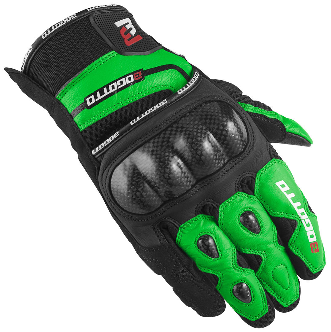 Мотоциклетные перчатки Bogotto Flint с застежкой на липучке, черный/зеленый
