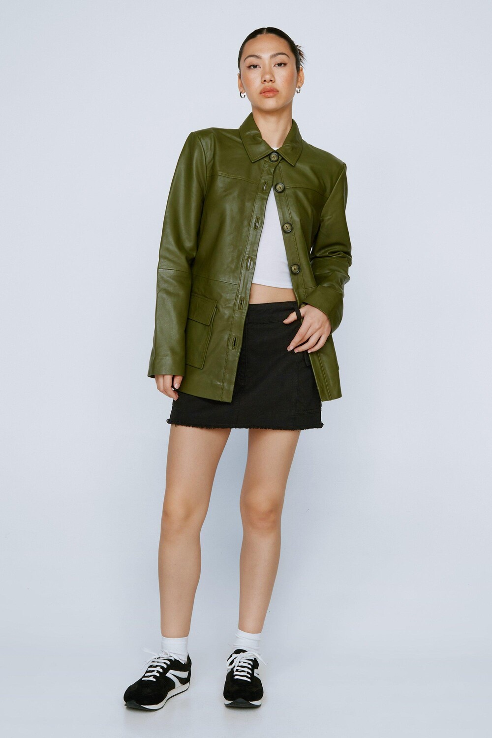 

Куртка с поясом из натуральной кожи с завязками на талии Nasty Gal, зеленый