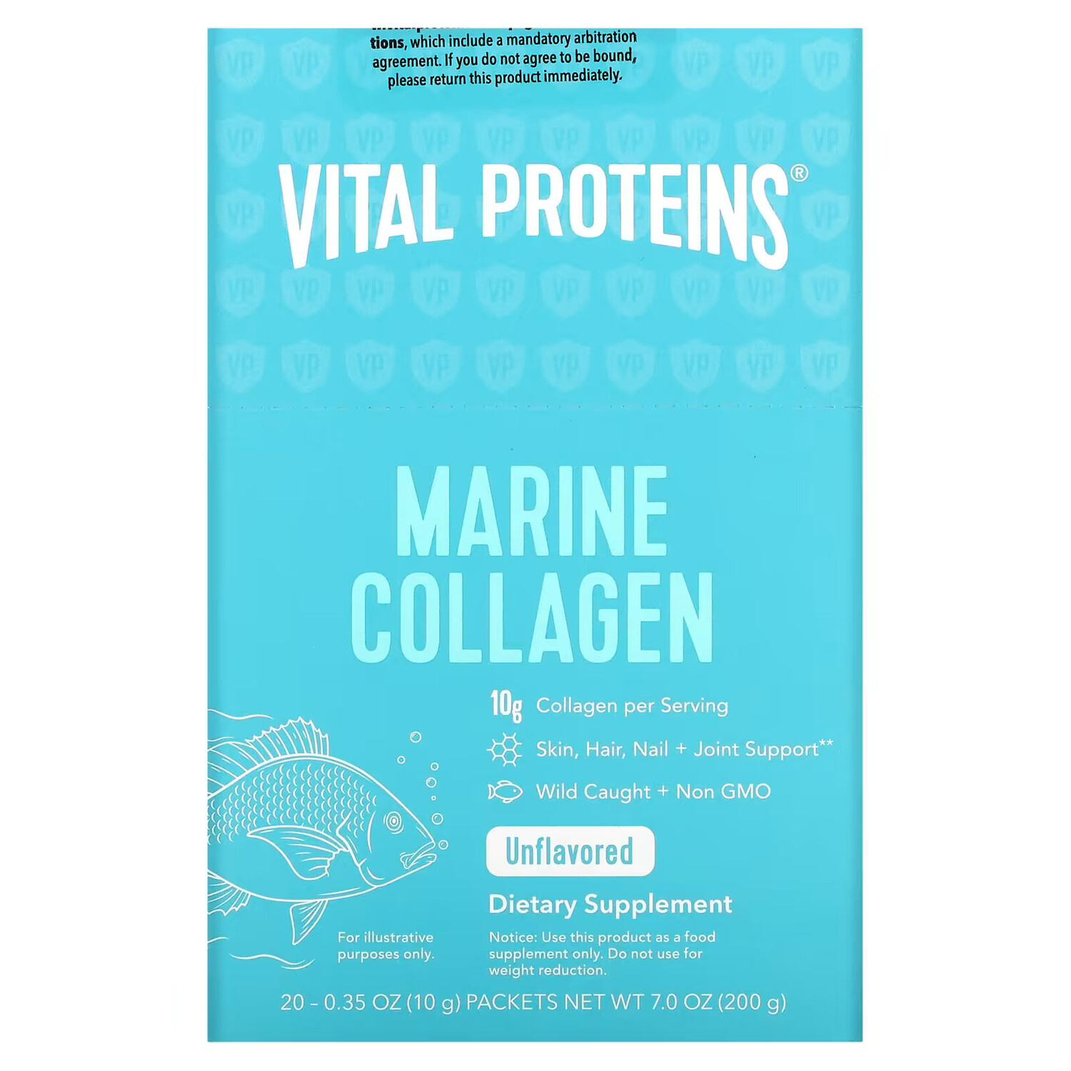 

Vital Proteins, Морской коллаген, без вкусовых добавок, 20 пакетиков, 10 г (0,35 унции) в каждом
