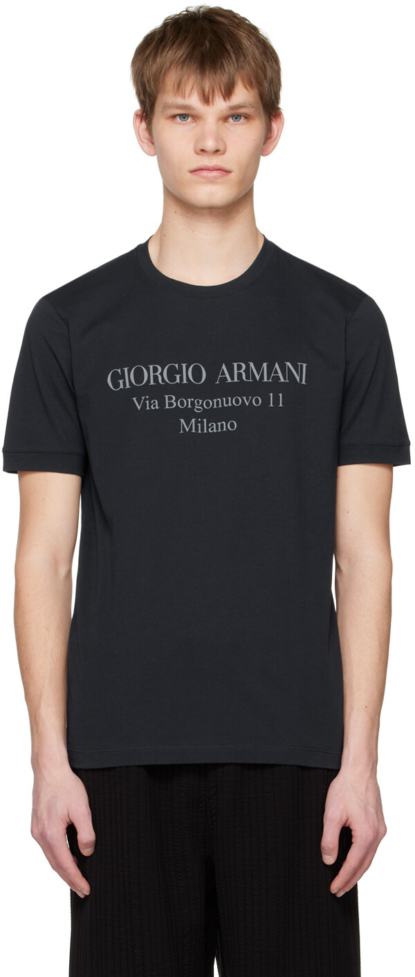

Темно-синяя футболка с принтом Giorgio Armani, Синий