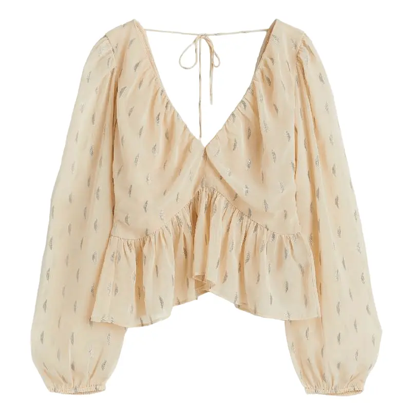 

Блузка H&M Jacquard-patterned Peplum, бежевый с рисунком