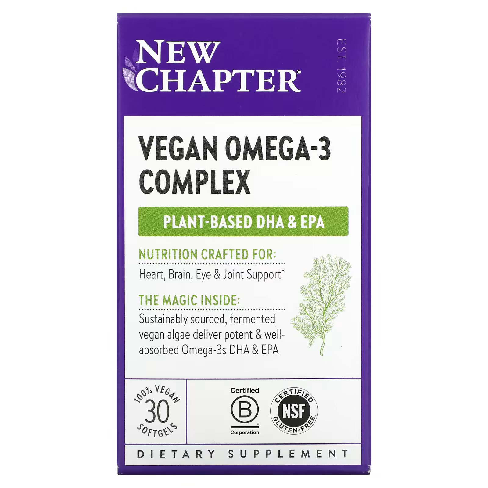New Chapter, Vegan Omega-3, 30 веганских капсул new chapter веганский комплекс с омега 3 для беременных 30 веганских капсул