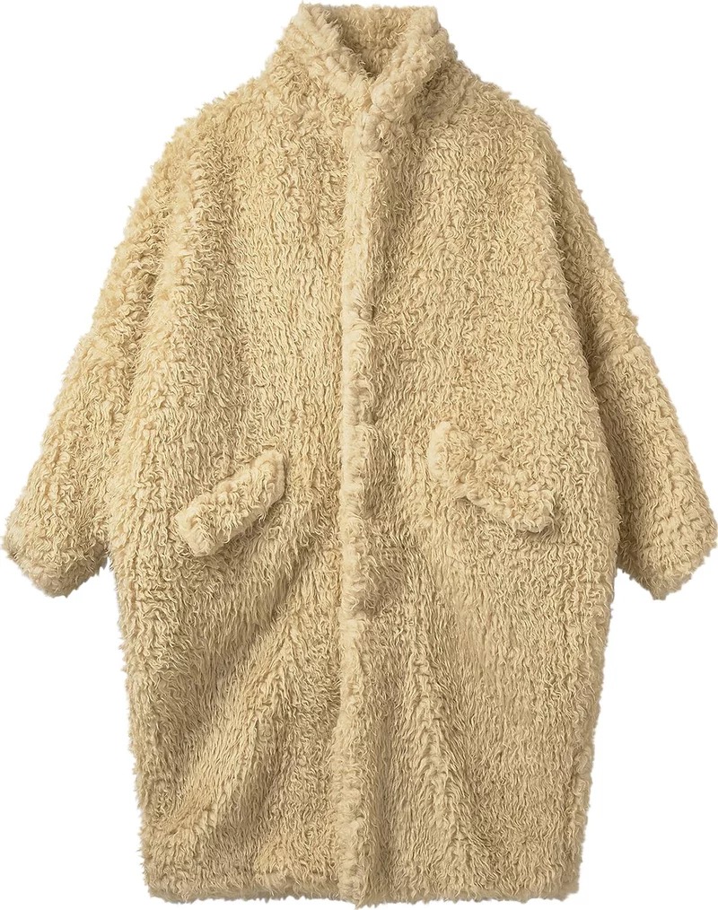 Пальто MM6 Maison Margiela Faux Fur Single Breasted, бежевый женское длинное теплое пальто теплое легкое пальто из искусственного меха енота и лисьего меха зима 2022