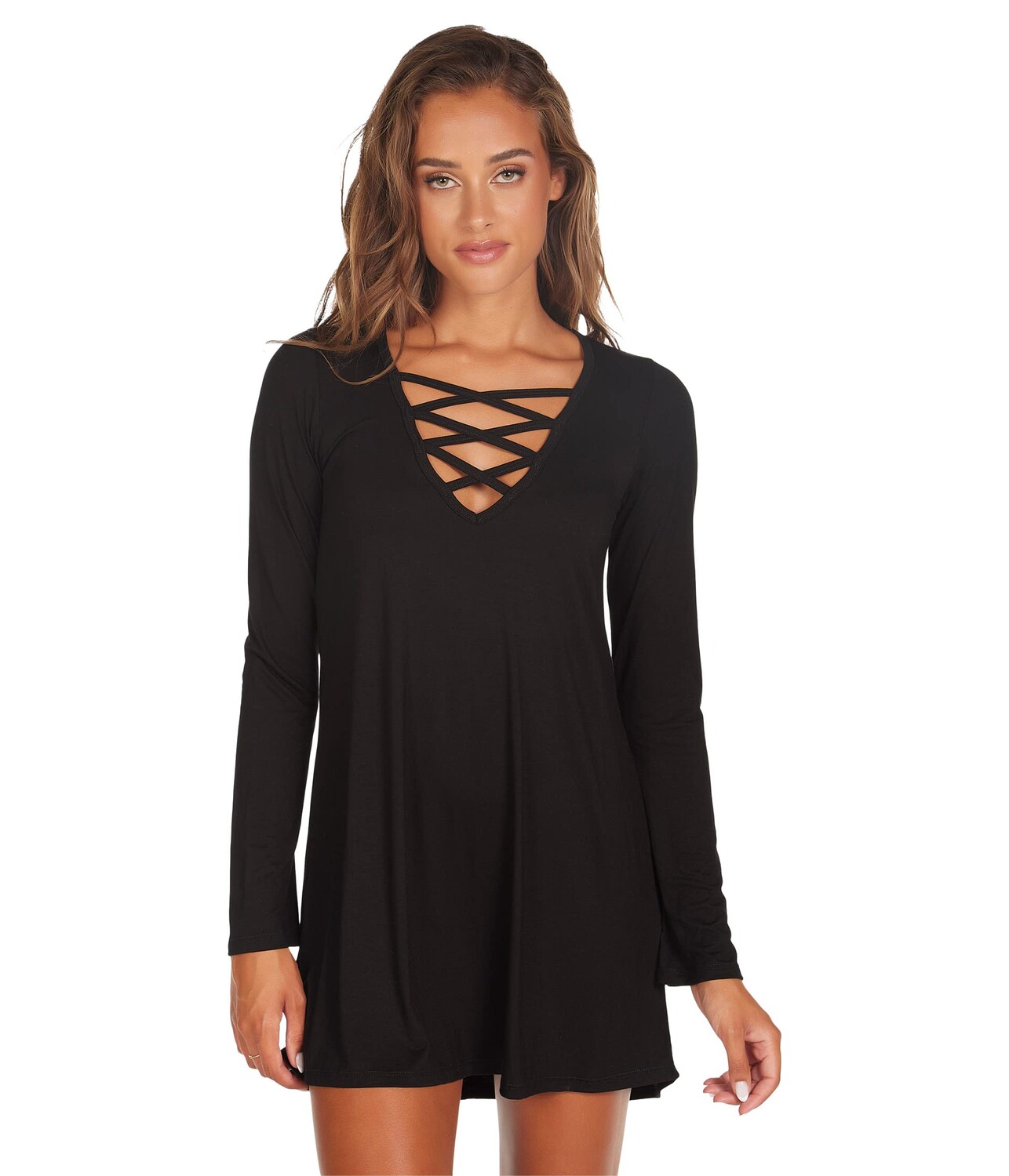 

Платье Michael Lauren, Indiana Long Sleeve V-Neck Dress with Crisscross Ties