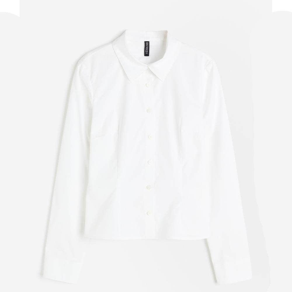 Рубашка H&M Fitted Poplin, белый приталенная рубашка из поплина zara светло синий